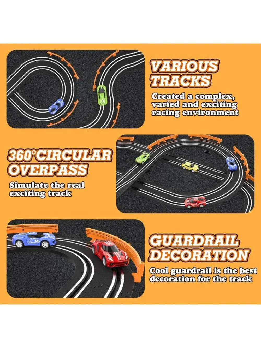 High-Speed Slot Car Race Track Set with 4 Cars, Dual Racing Game for Kids 6-12